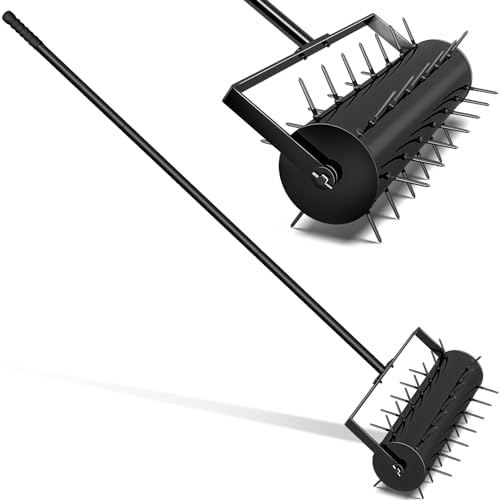 Handmatige Grondbeluchters | Geüpdatete 16-Inch Rolgrasmaaier, Zware Aerator Grondpenetrator Spikes met 47-Inch Handvat, Tuin Handmatige Aerator Grondtool, Herstelt de Gezondheid van het Gras. Handmatige Grondbeluchters Handmatige Grondbeluchters