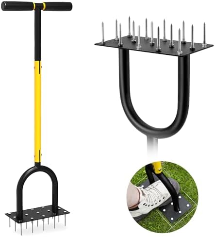 Handmatige Grondbeluchters | Spike Lawn Air Aerator – Grasbeluchter Tuin Gereedschap Met Reserve Spikes, Handmatige Tuinbeluchter Voor Gazon (Zwart + Geel6) Handmatige Grondbeluchters Handmatige Grondbeluchters