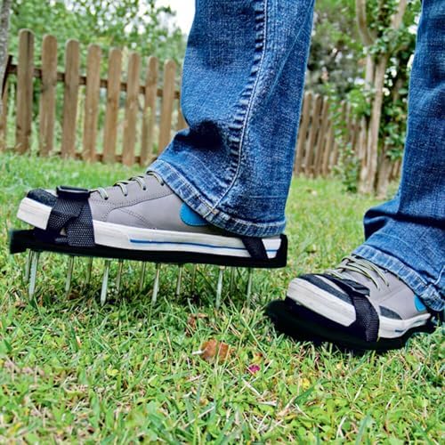 Handmatige Grondbeluchters | Verstelbare Grasmaaier met Spike-schoenen en Grasbeluchtersandalen met Comfortabele Bandjes voor Effectieve Grasonderhoud – Zwart Handmatige Grondbeluchters Handmatige Grondbeluchters