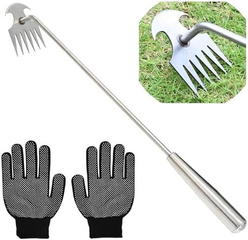 Handmatige Wieden | 23,6 Inch Lange Handgreep Tuin Onkruid Verwijder Tool, Hand Onkruid Trek Gereedschap, RVS Onkruid Trekker Voor Tuinieren, Onkruid Verwijderaar Voor Tuin, Tuingereedschap Voor Onkruid Verwijdering (6 Tanden) Handmatige Wieden Handmatige Wieden