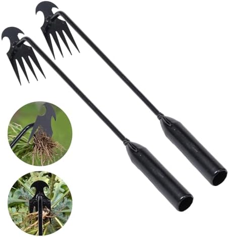 Handmatige Wieden | Tuinonkruid Trekker Uittrek Gereedschap, 4 Tanden Onkruid Trekker Manganese Staal Tuingereedschap Voor Groente Tuinieren Planten (Zwart, 2 Stuks, 40 cm) Handmatige Wieden Handmatige Wieden