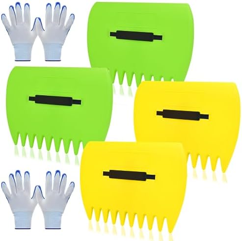 Harkens | 2 Sets Bladscheppen Handharken, Bladscheppen en Klauwen met 2 Pairs Handschoenen, Lichtgewicht Plastic Bladschep, Grote Bladgrijpers voor het Oppakken van Bladeren, Snoeiafval, Gras (2 Sets, Geel + Groen) Harkens Harkens