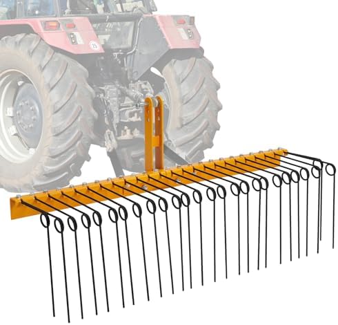 Harkens | 6 Inch Dennennaalden Hark, 26 Spiraalveren Tanden Duurzaam Poedergecoat Staal Achteraan Hark Voor Landschapswerk Met 3-Punts Aansluiting Geschikt Voor Cat 1 Tractors Voor Bladeren Gras, Geel Harkens Harkens