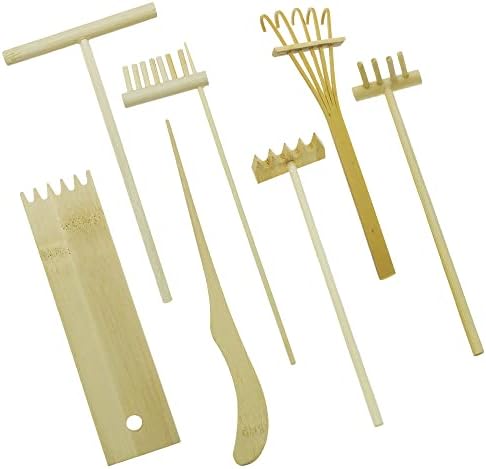 Harkens | 7-delige Tuinhark Set, Tuin Zen Hark Gereedschap Zand Tuin Kits Bamboe Harken Tool Bamboe Harken Houder Met Mos Harken Borstel Lepel Voor Mannen Harkens Harkens