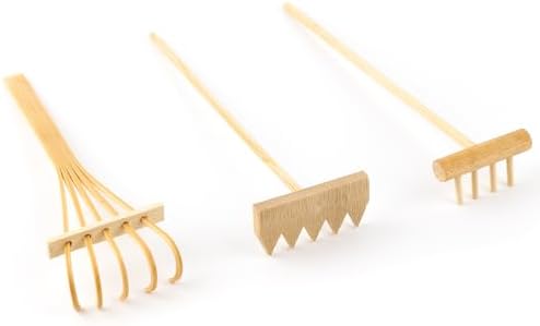 Harkens | Auear, Set van 3 Mini Zen Zand Harkjes – Bamboe Rots Tuin Zand Tray Hark Gereedschap voor Thuis en Kantoor Tafel Harkens Harkens