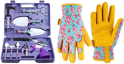 Tu gereedschapsets | 10 Stuks Paarse Tuingereedschap Set & Leren Tuinhandschoenen Voor (M) Tu gereedschapsets Tu gereedschapsets