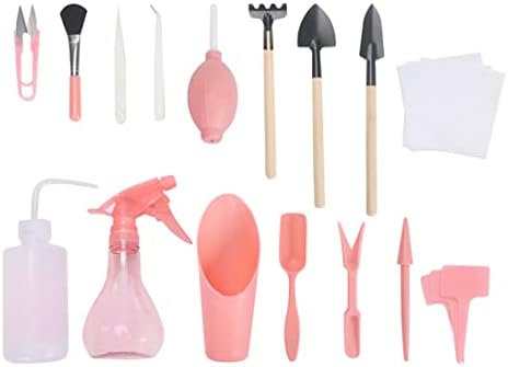 Tu gereedschapsets | 16-delige set mini tuingereedschap set voor het verplanten van vetplanten, vetplantentuin kit, verplantingsgereedschap voor binnentuinplantverzorging, tuingereedschap set (roze) Tu gereedschapsets Tu gereedschapsets