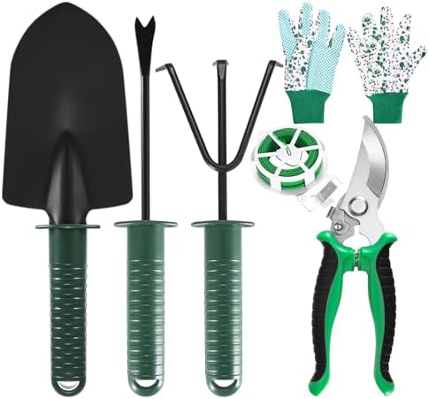 Tu gereedschapsets | 6-delige Tuinset, RVS Tuingereedschap Kit Tuinwerkset inclusief Handschep, Verplantingscultivator, Snoeischaar, Tuinhandschoenen en 3M Tuin Twistee Tie Tu gereedschapsets Tu gereedschapsets