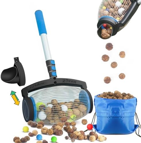 Tu gereedschapsets | Notenverzamelaar, 2 Afvoermethoden | Walnootopraper Roller, Dennenappelopraper – Toepasbaar op Dennenappels, Hickory, Kastanjes, Buckeyes, Golf, Krabappelobjecten van 1” tot 2,5”; 1,5 Gallon Tu gereedschapsets Tu gereedschapsets