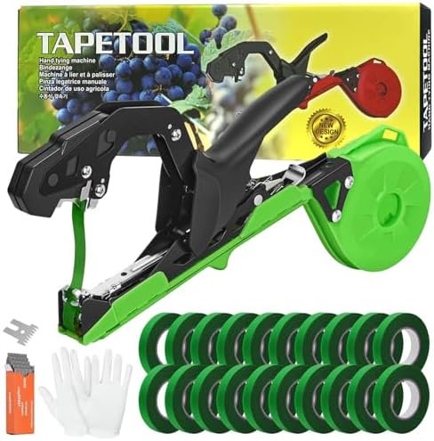 Tu gereedschapsets | Plantenbindmachine Geüpdatete Handbindmachine voor Planten Bindmachines Tuinbindgereedschap Tape Gun Plantenbindmachine met 1 Stuk Nietjes en 2 Rollen Groene Tape voor Tomaat Druif Peper Tu gereedschapsets Tu gereedschapsets