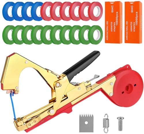 Tu gereedschapsets | Plantenbindmachine met 20 rollen tape, 2 doos nietjes, tuingereedschap voor tape voor druiven, frambozen, tomaten, groenten en bloementeelt. Tu gereedschapsets Tu gereedschapsets