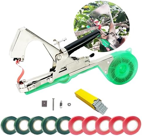 Tu gereedschapsets | Plantenbindmachine, Rietbundelmachine voor planten, Plakbandgereedschap, Tuinbandbundelgereedschap, Inclusief 11 rollen tape en 1 doos nietjes (Groen) Tu gereedschapsets Tu gereedschapsets