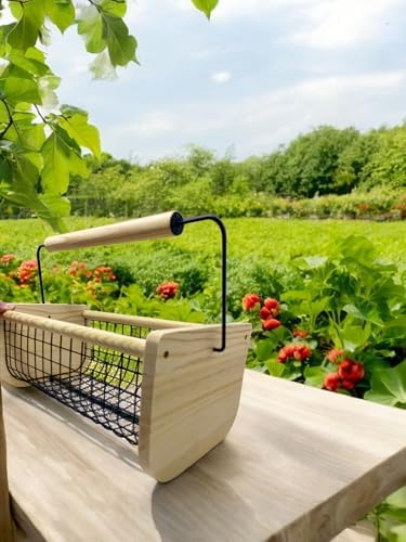 Tu gereedschapsets | Tuinhod Oogstmand | Stijlvolle Houten Maine Hod Mand Met Draaibare Handgreep Perfect Voor Het Wassen En Vasthouden Van Grote Vruchten, Groenten En Andere Oogstproducten Tu gereedschapsets Tu gereedschapsets