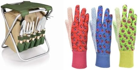 Tu gereedschapsets | Tuinier Vouwstoel, Tas & 5-delige Tuinset met 3-pack Bloemenprint Jersey Handschoenen Tu gereedschapsets Tu gereedschapsets