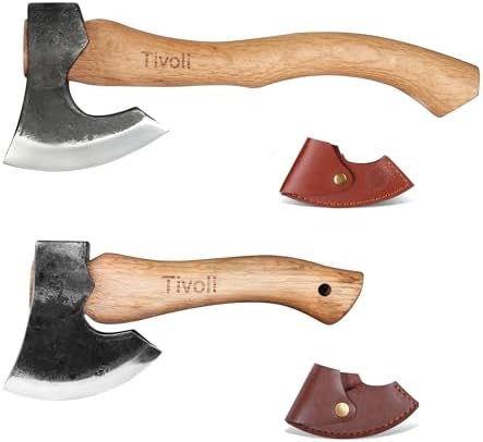 Tuinhouwelen | 9 Inch en 15 Inch Bijlset 2, Bushcraft Bijl voor Hout Splitsen en Kindling, Handgeforgeerde Koolstofstaal Bijlen, Essen Houten Handvat, Retro Schede met Zwarte Cadeaubox Tuinhouwelen Tuinhouwelen