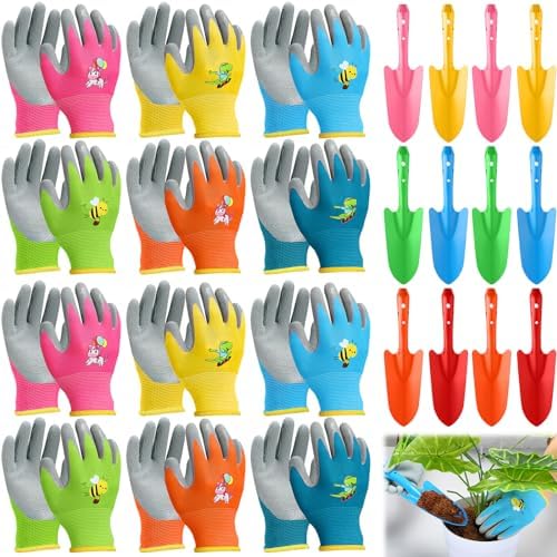 Tuinscheppen | 24 Stuks Mini Kleurrijke Metalen Handschep en Handschoenen Set Schep Spade Handschoenen Graaf Trowel Set Kinderen Tuinhandschoenen 12 Stuks 11 X 3 Inch Tuinscheppen Tuinscheppen