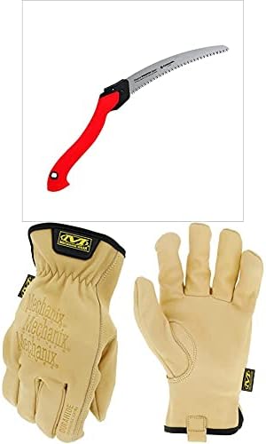 Tuinzagen | Corona Rs16150 Razortooth Vouw Snoeizaag, 10-Inch, Gebogen Mes, Rood + Durahide™ Koeienhandschoenen (Middelgroot) Tuinzagen Tuinzagen