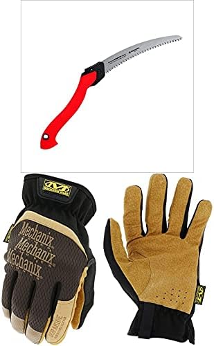 Tuinzagen | Rs16150 Razortooth Vouwzaag, 10-Inch, Gebogen Blad, Rood + Mechanix Wear: Durahide Fastfit Leren Werkhandschoenen (Klein, Bruin/Zwart) (Lff-75-008) Tuinzagen Tuinzagen