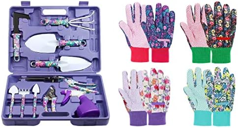 Tu gereedschapsets | 10 stuks paarse tuingereedschapset & 4 paar bloemen tuinhandschoenen voor (M) Tu gereedschapsets Tu gereedschapsets