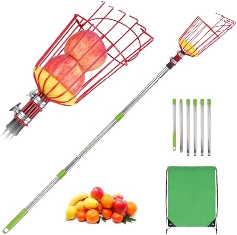 Tuinkies | Toovem 8Ft Fruit Picker, Verstelbare RVS Fruitplukpaal met Mand, Fruitplukgereedschap voor Appel, Mango, Peer, Sinaasappel, Avocado, Citroen Fruitplukken Tuinkies Tuinkies